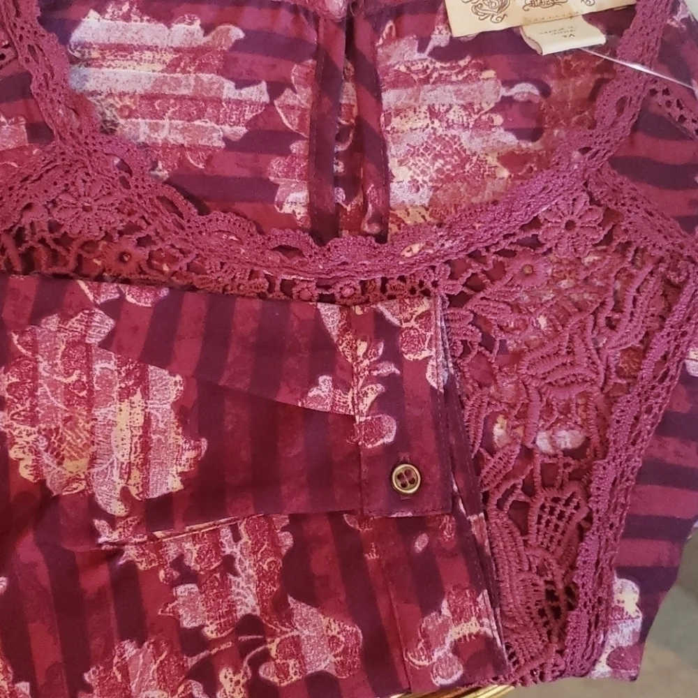 𝅺vintage American 2Pc Burgundy Peasant Shirt NWT M